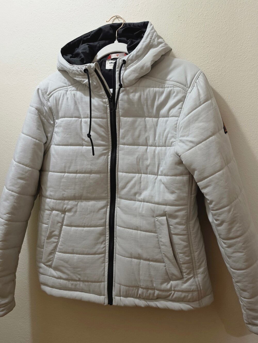 American Giant Women's Blizzard Hooded Puffer Jacket in Light Gray